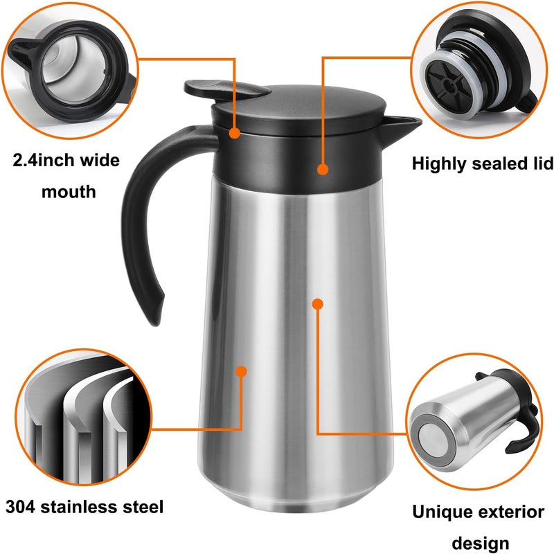 GearRoot 28oz Coffee Carafe Airpot Insulated Coffee Urn Stainless Steel Vacuum Thermal Pot Flask for Coffee, Hot Water, Tea, Hot Beverage - Keep 9 Hours Hot, 18 Hours Cold (Silver,Black) - Image 3